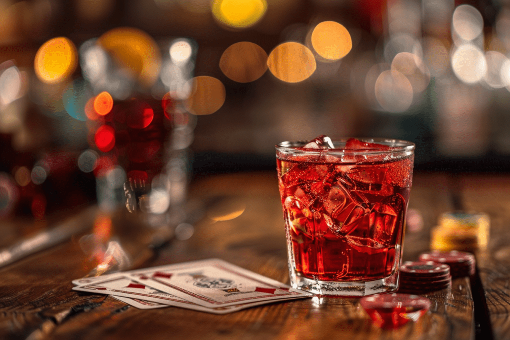 a close up of a glass of drink on a table