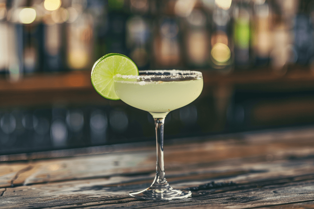 a margarita sitting on top of a wooden table