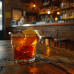 a close up of a drink on a table