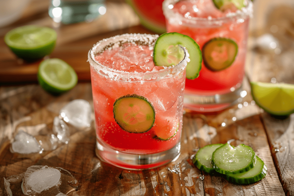 two glasses of watermelon and cucumber drink